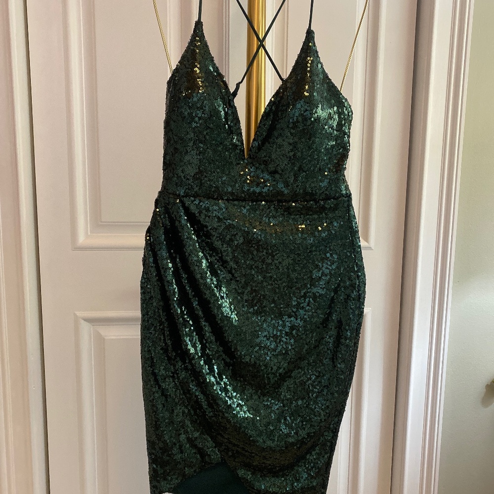 Papaya green sequined cocktail dress